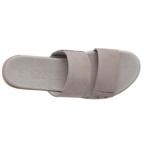 Sorel, NL2937-005 Torpeda Slide Leather Slides, Taupe, Slip-On Comfort Sandals - Picture 1 of 14
